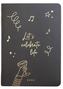 Odernichtoderdoch Kalender 2026 | A5 Celebrate – Planer mit vertikalen Wochenspalten, Monats- und Jahresübersichten, Softcover, Goldfolienprägung, dunkelgrau