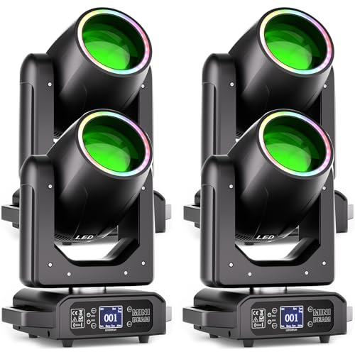 4 pièces Lyre LED 200W RGBW Beam lumière de scène dmx512 7+1 couleurs 12 Gobos Prisme Coloration Faisceau Stroboscopique Jeu de Lumiere Focus électronique pour Disco DJ Club Fête Bar Noël Théâtre