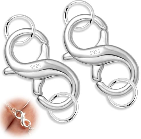 Koprek 2 Pcs Double Opening Lobster Clasps, Silver Necklace Clasps, 925 Lobster Claw Clasps with Jump Rings, Silver Jewelry Clasp for Necklaces & Bracelet, Connecting Various Jewellery Pieces