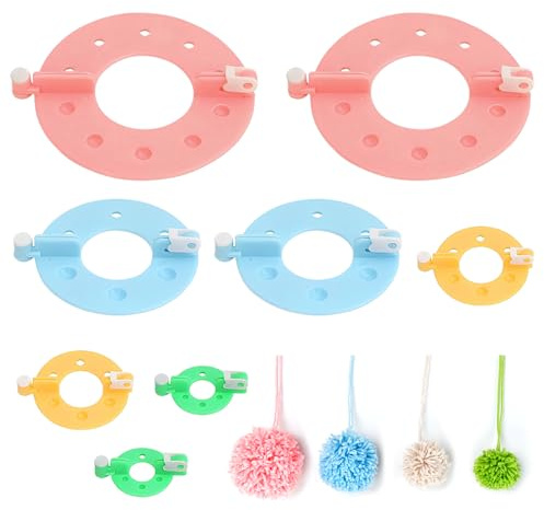 HMCEY 8 Pièces Machine à Pompons Loisirs Creatifs 4 Tailles,Pompon à Tricoter Manuel,Pom Pom Maker,Fluff Ball Weaver Needle,Fabrication de Pompons pour Bonnet,Kit de Fabrication de Poche Artisanale
