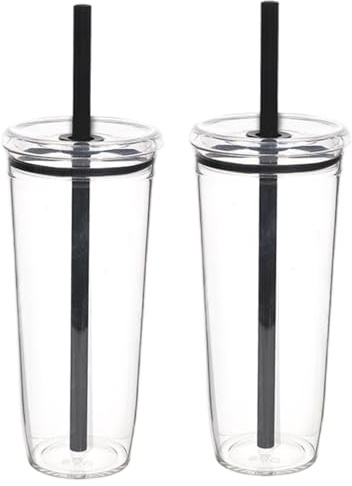 Ngbbby Bicchiere da caffè in acrilico trasparente da 2 pezzi con coperchio e cannuccia da 600 ml/20 once, bicchieri di plastica riutilizzabili sigillati per uso alimentare in Tritan trasparente