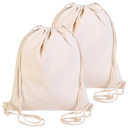 ASOUUNLD 2 Bolsa de Cuerdas, Mochila Cuerdas Bolsa Mochila Algodón Natural con Cordones Tamaño Gimnasio Mochila con Cordón Bolsa para Yoga Viajes Deportes al Aire Libre (43 x 34CM)