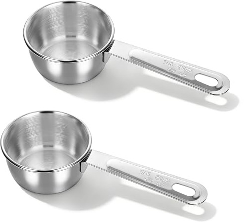 2 Pcs 1/4 Cup Stainless Steel Measuring Cup, 60ml, 2oz Metal Measuring Cups Coffee Measuring Cups Measure Scoop or Cooking, Baking, Kitchen Wet and Dry Ingredients, Dishwasher Safe