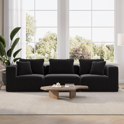 Novilla Modulares Sofa 3 Sitzer 270cm Breit, Ecksofa Cord für Wohnzimmer | Boneless Couch mit Federn Smarts Coil®-Unterstützung Keine Montage erforderlich (3 Sitzplätze+5 Sofakissen)