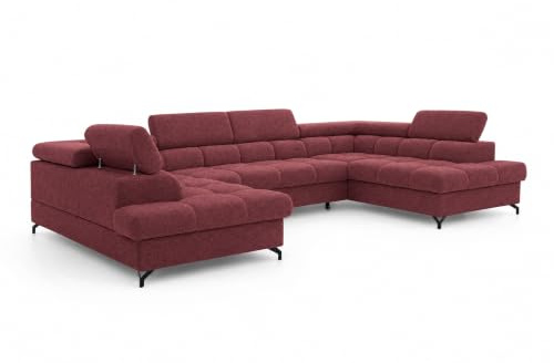 COMFORTINO FURNITURE Ecksofa mit Schlaffunktion Big PASTI U-Form, Sofa Couch mit Bettkasten, 3-Sitzer Eckcouch, Schlafsofa für Wohnzimmer, Big Sofa Couch mit Schlaffunktion (Water Repellent Rot)