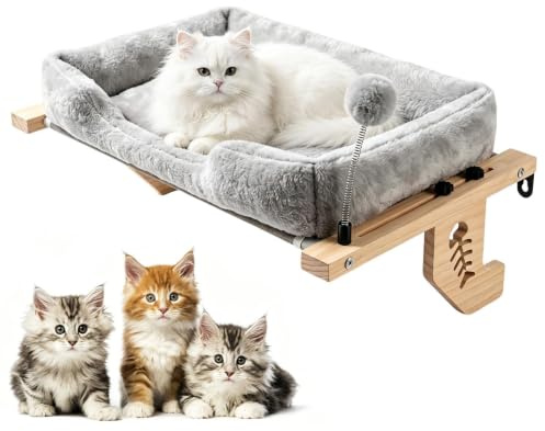 Mensola per gatti da finestra Angolo Riposo Con Cuscino Peluche E Palla | Cuscino Per Da Davanzale Adatto a Casa, Appartamento, Davanzale, Comodino, Cassettiera e Balcone