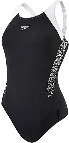 Speedo Boom Splice MuscleBack, Costume da Bagno Donna, Nero (Black/White), 28 (IT 38)