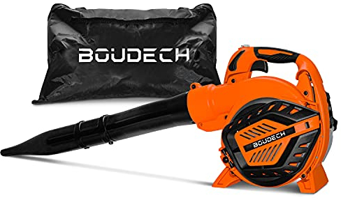 BOUDECH NIUP 26 - Soffiatore aspiratore 26cc trituratore di Foglie. Soffiatore 3in1 con Sacca di Raccolta da 40L. Motore a Scoppio 2 Tempi Euro V 7500 RMP