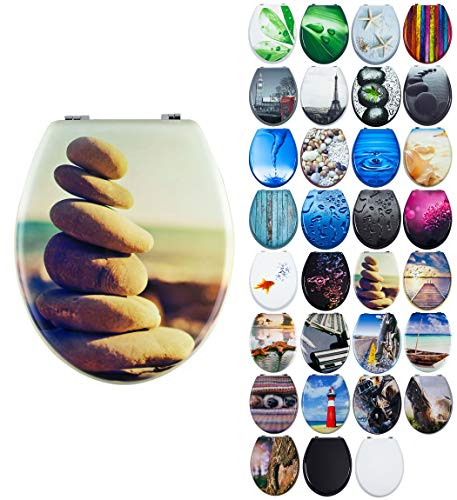 Grafner MDF WC Sitz mit Absenkautomatik viele schöne Motive zur Auswahl - stabile Qualität - einfache Montage WC Deckel Klobrille Softclose (Six Stones)