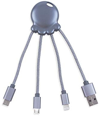 XOOPAR - Octopus Metal Silver - Câble Multi connecteurs USB - Hub USB 4 en 1 : USB C, USB et Micro USB - Câble USB multiprise Gris métallisé - Câble Chargeur Universel, XP61040.22M
