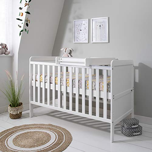 Tutti Bambini Rio 2-in-1 Baby Cot Bed with Cot Top Changer (0-6 years) 140x70 cm - Baby Crib & Toddler Bed, Baby Bed, Adjustable Base, Baby Cot, Newborn Essentials (White)