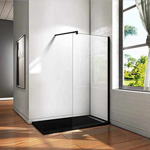 Aica Sanitär 130 x 200cm Duschwand Duschtrennwand 10mm Sicherheitsglas Walk in Dusche Schwarze