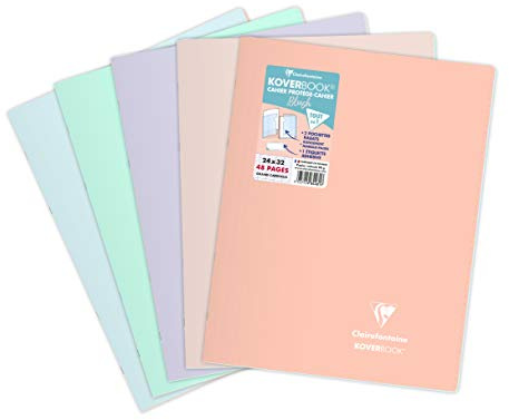 Clairefontaine 984481C QUADERNO a punto metallico Koverbook Blush - 24x32 cm - 48 pagine a quadretti grandi - Carta bianca 90g - copertina in polipropilene opaco- colore casuale