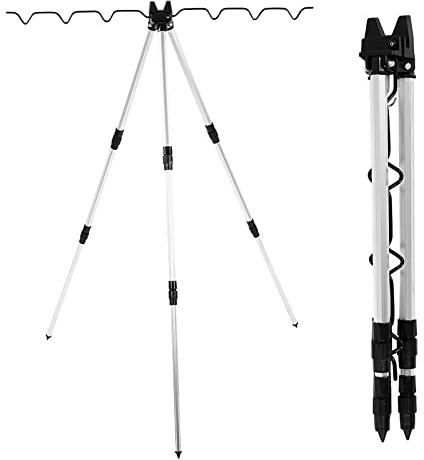 Cyrank Angelrute Stützständer, Rutenständer, Rutenhalter, Angelrutenhalter, Tragbare Angelrute Stativ Halterung, Dreibein-Stativ Für Angelruten Mit Teleskopbeinen, Rutenständer Angeln 56cm, Rod Pod