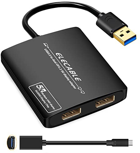 USB 3.0 to Dual DisplayPort Adapter - 5K+5K@60Hz Ultra HD - Built-in DisplayLink DL6950 Chip - Extend Screen to Multiple Monitor TV Compatible with Windows,Mac OS,Android,Chrome OS,Ubuntu (DP+DP)