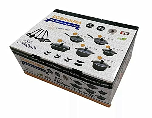 bavaria Set Batteria di Pentole DG Pietra Antiaderente 25 Pezzi Varie Misure