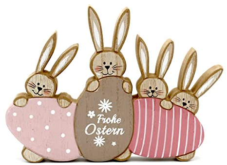 LB H&F Osterhase niedliche Holz Dekofigur Frohe Ostern Osterdeko IK Hasengruppe Familie (Osterhasen Rosa)