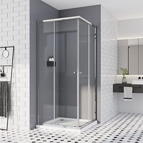 Duschkabine 80x80, Doppel Schiebetür Eckeinstieg Duschwand Duschtür Duschabtrennung 6mm ESG Sicherheisklarglas Schnelle Installation Höhe 185cm