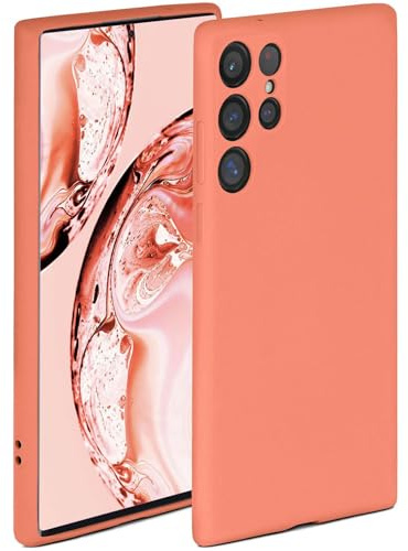 ONEFLOW Funda Blanda Compatible con Samsung Galaxy S22 Ultra de Silicona, Borde Elevado para Protector de Pantalla, Doble Capa, Suave, Color Coral Mate