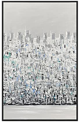 LCDIUDIU Acrylbilder, Graue Textur Geschäftige Stadt Gebäude Landschaft Abstrakt Modern Original Handgemalte Ölgemälde Auf Leinwand Für Familienwand Wohnzimmer Esszimmer Home Art Decor, 80X120Cm(32