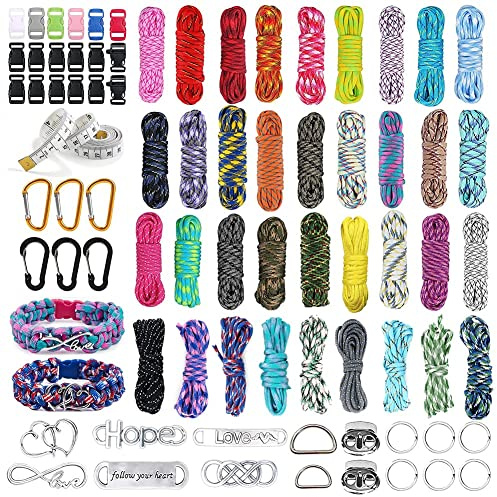 Paracord Combo Kits, IVEOPPE multifunktion paracord 550 nylonsnöre 36 färger med repspänne och synålar, för utomhus – sport gör-det-själv armband, nyckelringar, hundkoppel, linne, tältrep