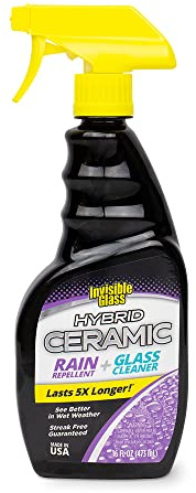 Invisible Glass 92183 Hybrid Ceramic Rain Repellent and Glass Cleaner Cleans and Protects Car Windows and Windshields with Long-Lasting Water-Repellent Si02 Technology, 16 Fl Oz, Pack of 1