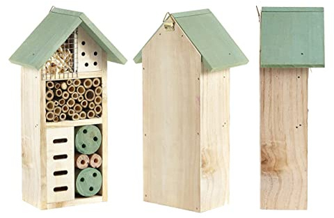 Casetta per insetti in legno naturale per hotel, riparo da giardino, 26 cm, per api, farfalle, insetti in giardino HTUK