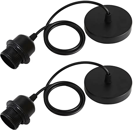 2 Pack Ceiling Pendant Light Fitting, E27 Lamp Holder, with Lock Ring for Shade, with 100CM Adjustable Cable, Flex Cable Ceiling Rose, Industrial Style Ceiling Pendant Fitting(Black)
