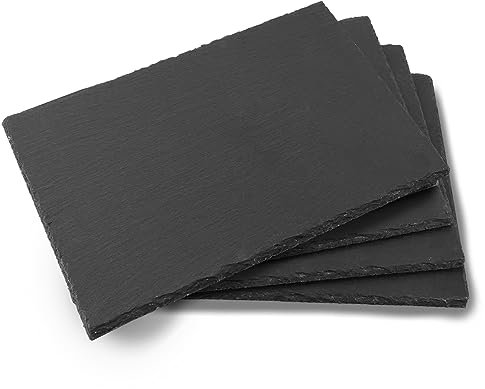 Lidesheng 4 Pack 16''x12'' Black Slate Cheese Board Slate Stone Plates with Natural Edge Square Serving Tray Coaster for Fruit Dessert Appetizer Cake Fruit Meat Kitchen Dining Party (16x12, 4pcs)