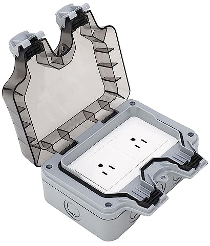Outdoor Power Outlet, 110V 15A Double Outlet Plug IP66 Outdoor Socket Waterproof Socket, 2 Sockets Wall Power Socket Rainproof Charging Outlet for Garden Outdoor Indoor