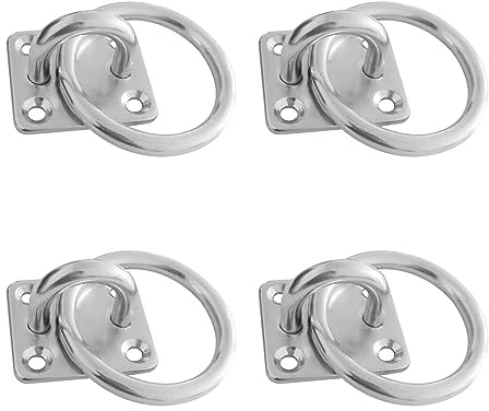JVHLOV 4 Stück Anbindering verzinkt, Augplatte mit Ring zum Anschrauben | Mit Anschraubplatte/Decksplatte für die Anbindung von Pferden, als Barrenring, Krippenring und Anbindehaken