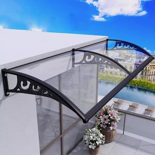 Curved Window Door Canopy,Self Cleaning Polycarbonate Cover,Patio Porch Awning Shelter,Transparent Front Door Canopy Outdoor Awning,Window Rain Shelter Cover,with Black Bracket (60x120cm/24x47)