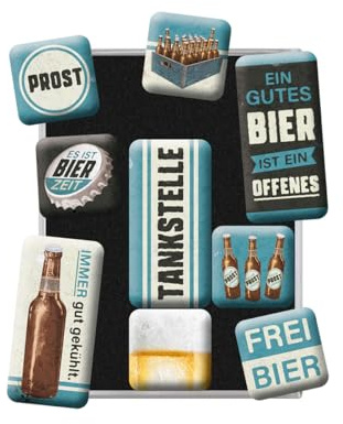 Nostalgic-Art Retro Kühlschrank-Magnete, 9 Stück, Tankstelle Bier – Geschenk-Idee für Bier-Fans, Magnetset für Magnettafel, Vintage Design | Magnetset für Magnettafel, Vintage Design, Bier-Deko, Geschenk-Idee für den Biergarten