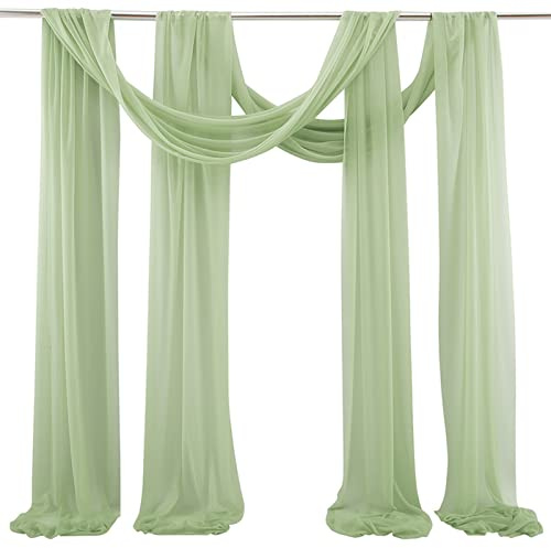 2 Pièces Tissu de Drapage D'arc de Mariage, Tissu de Drapage D'arc de Mariage élégant Vert Sauge, Voile de Photographie de Fête de Fond pour Décor de Toile de Fond de Plafond de Fête(70*400 cm)
