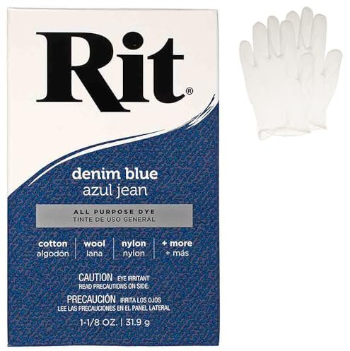 Rit Allzweck-Pulver mit Kunststoffhandschuhen für Kleidung, Dekoration und Basteln, Denimblau, 3 Stück
