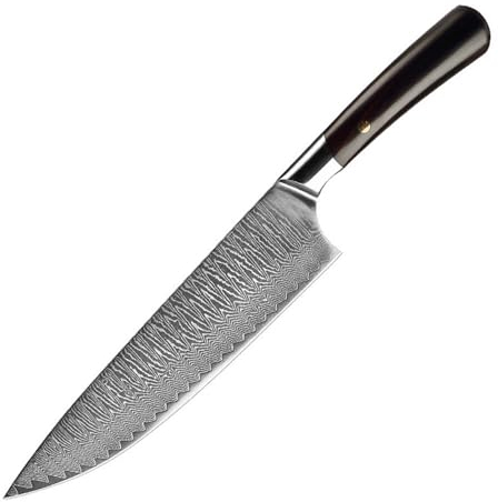 FBITE Couteaux de cuisine en acier damas VG10, 67 couches, lame de 20cm, couperet for trancher la viande, Sushi Sashimi, manche en ébène