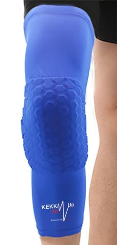 KEKKUPFIT - Ginocchiere Basket - Compressione - Scaldamuscoli per gambe con protezioni sport - basket - pallavolo - portiere calcio - pallamano. (S BLU)