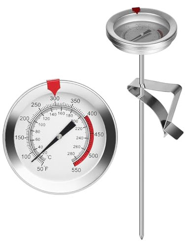 SUPAWAY Thermometer mit Clip Ablesbarem Frittierthermometer Milch Edelstahl 20 cm Lang Fleischthermometer Kochen, Fleisch-Thermometer 20~280°C für Küche Friteuse BBQ Steak Küchenwerkzeug