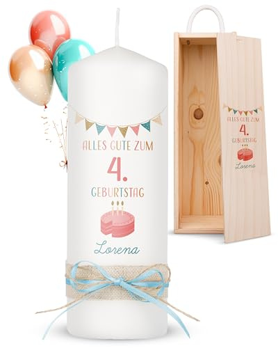 AMARI ® Geburtstagskerze personalisiert Torte 20/7 cm (002.05.08) - Happy Birthday Kerze - Personalisierte Kerzen - Geschenk 1.-16. Geburtstag - Kerze mit Namen