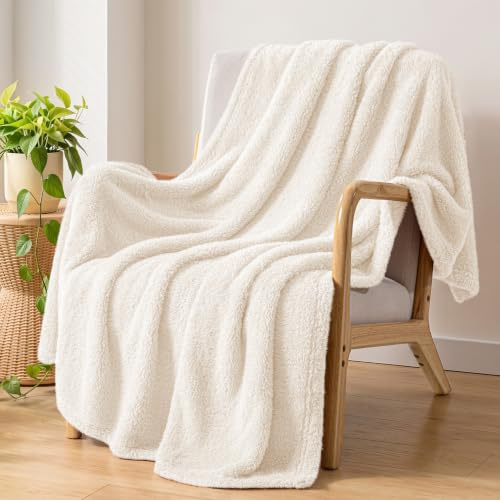 Exclusivo Mezcla Soft Plush Fleece Blanket for Sofa Couch, Ivory | Warm Velvet Cozy Throw Blanket for Women, Lightweight Fuzzy Breathable Sofa Throw for Living Room, All Season Use, 127x152 cm
