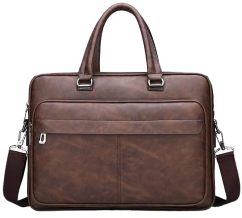 PLCPDM Computertasche für Herren, Laptoptasche, Notebook-Tasche, Business-Tasche mit abnehmbarem Schultergurt, braun