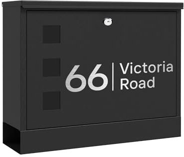Housics Personalised Contemporary Post Box, Wall Mounted Waterproof Letter Box with Lock, Modern Mailbox Design, Newspaper Slot, Secure Lockable Postbox (D1)
