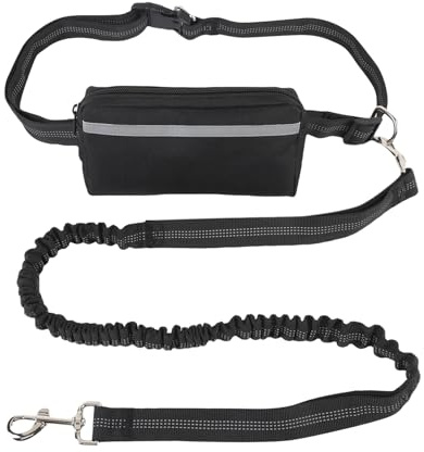 Guinzaglio per Cani a Mani Libere Regolabile in Vita con Tasca con Cerniera, Corda Elastica Anti-Strappo e Riflettente per Corsa, Jogging, Trekking con Cani di Taglia Media e Grande