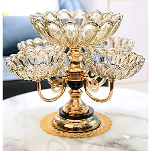 CWCQGH Fruit Bowls European-Style Crystal Glass Multi-Layer Net Red Fruit Plate Modern Home Living Room Snack Candy Plate/Gold/s (Gold Large)