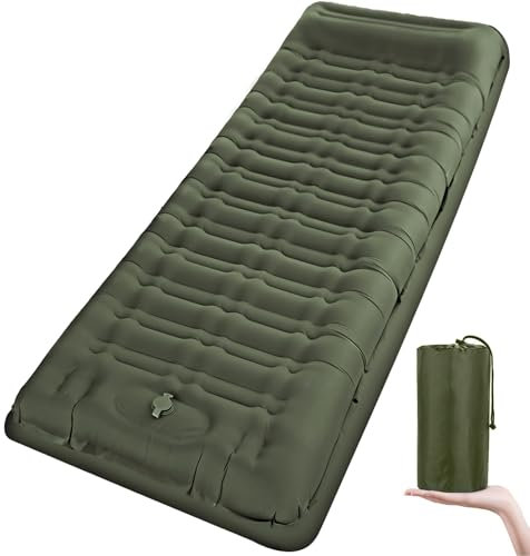 Airminti Camping Isomatte Selbstaufblasend 12cm Dick – Ultraleichte Aufblasbare Luftmatratze mit Fußpumpe & Kissen, Outdoor Schlafmatte für Camping, Trekking, Strand & Festival, Kleines Packmaß
