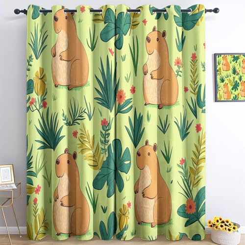 Verdunkelungsvorhang Malstil Capybara-Muster Mit Ösen Gardine Für Schlafzimmer Kinderzimmer H166 x B75 cm (2er Pack) Mit Ösen Für SchlafzimmerOrange Farbe