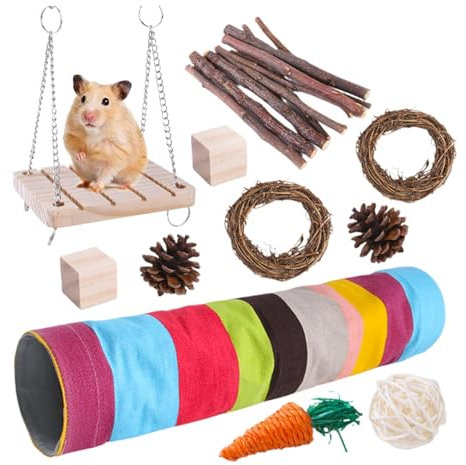 Naqqios Guinea-Zähne-Spielzeug – Hamster-Spielzeug-Set, Kleintier-Tunnel, natürliches Kaninchen-Spielzeug zum Verstecken von Chinchillas, Frettchen, Meerschweinchen, Rennmäusen, Hamstern