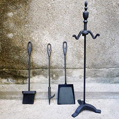 Juego de 4 herramientas grandes de hierro forjado con pinzas para troncos de póquer y soporte, accesorios para estufa de leña con asas, 70 x 20 cm