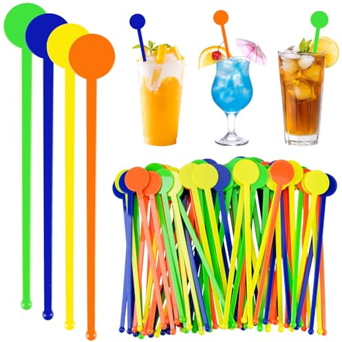 Leikedun 80 Wiederverwendbare Cocktail-Rührstäbchen aus PS | Cocktail-Rührstäbe Bunt 18 cm – Rührstäbchen aus Lebensmittelsicherem Material für Getränke, Kaffee, Wein & Milchshake