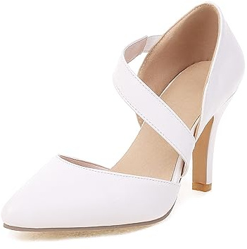 OBiQuzz Pumps damsandaler med klack remsandaler party bröllopsskor stängda sandaler höga klackar klackskor Slingback klänning skor aftonskor rempumps stilett skor, Vit, 36